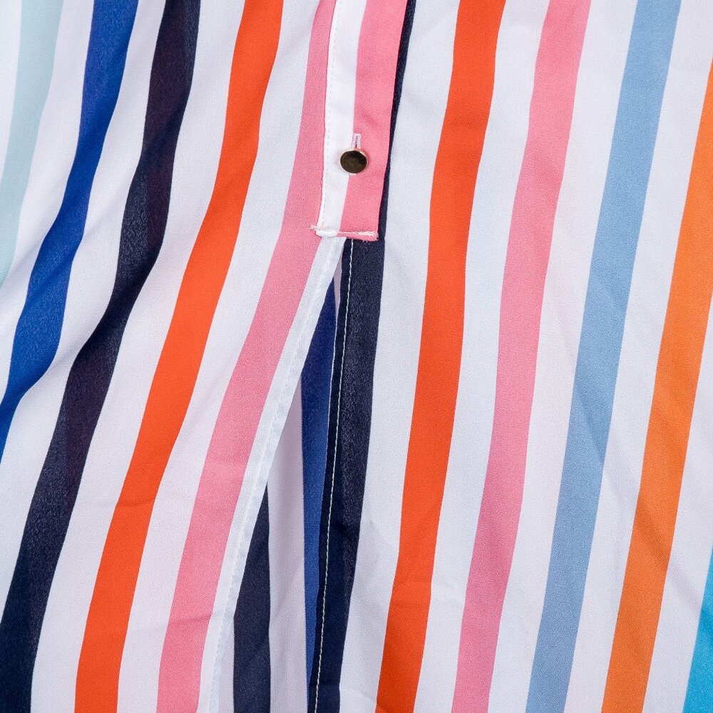 Retro Striped Tunic Top XL Swim Cover Up Colorful Long Sleeveless Buttons Summer - Picture 7 of 8